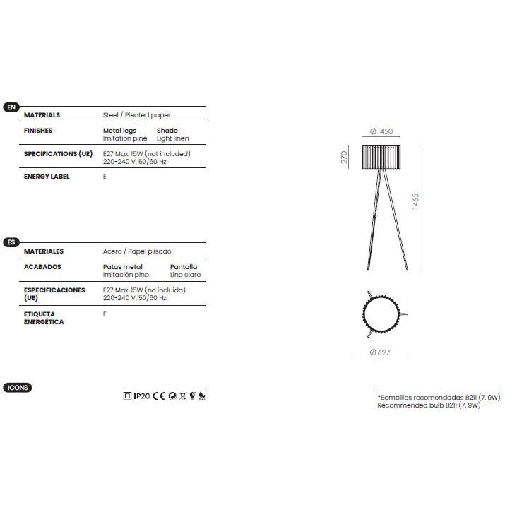 Dira Floor Lamp dimensions and technical details