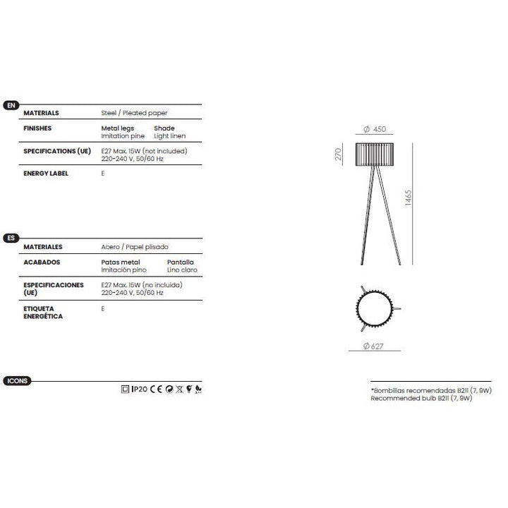 Dira Floor Lamp dimensions and technical details