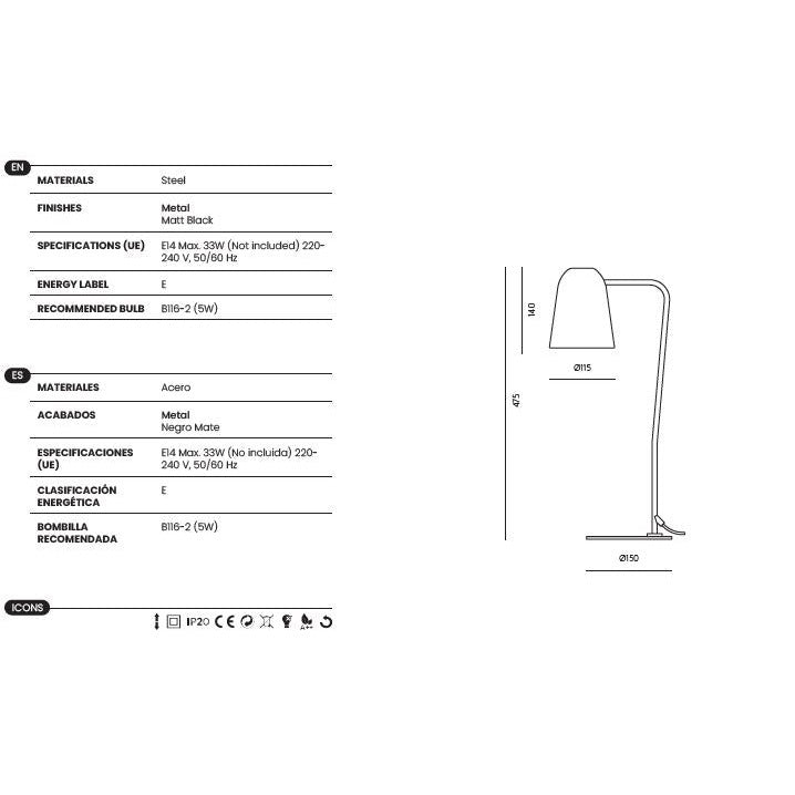 Dobi Table Lamp dimensions and technical details