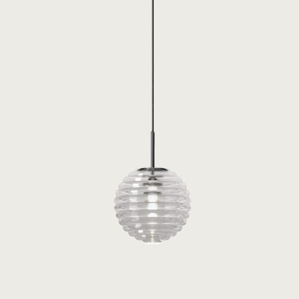 Ribbed clear glass globe pendant in Matt Black, unlit