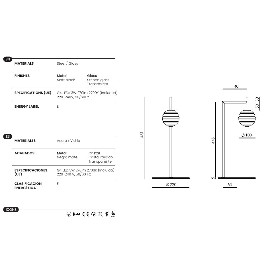 Doul Table Lamp dimensions and technical details