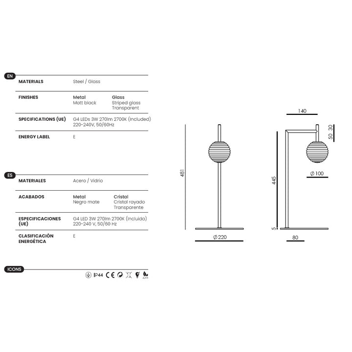 Doul Table Lamp dimensions and technical details