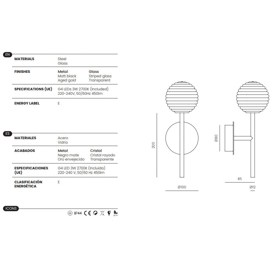 Doul Wall Lamp dimensions and technical details