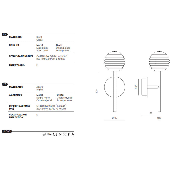 Doul Wall Lamp dimensions and technical details
