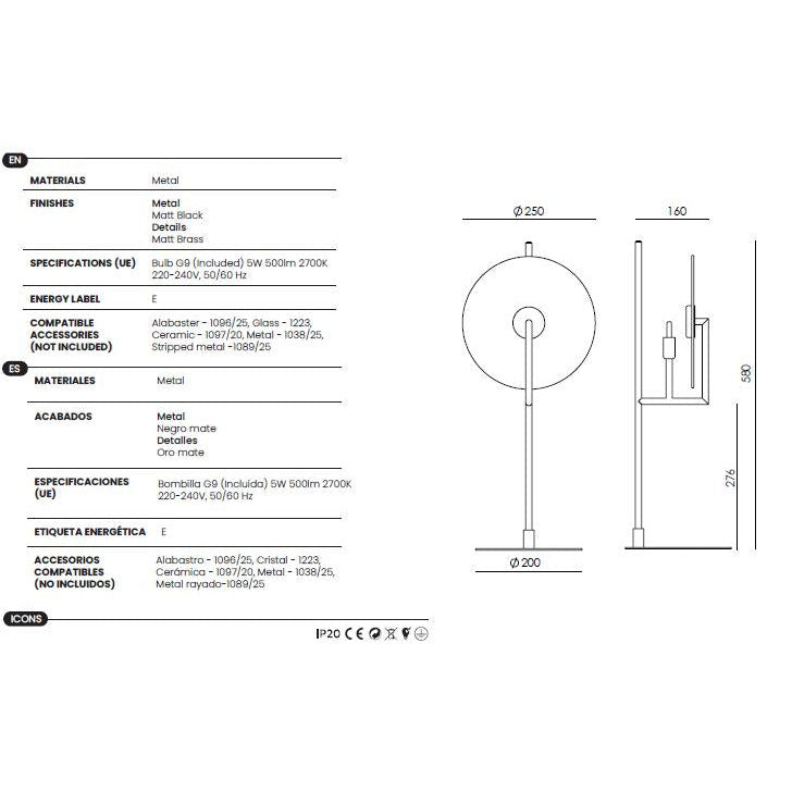 Erto Table Lamp dimensions and technical details
