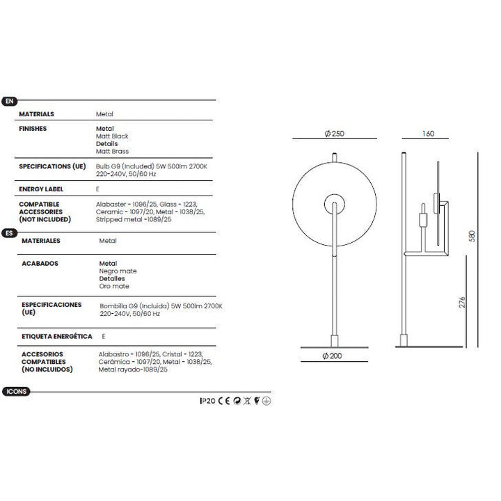 Erto Table Lamp dimensions and technical details