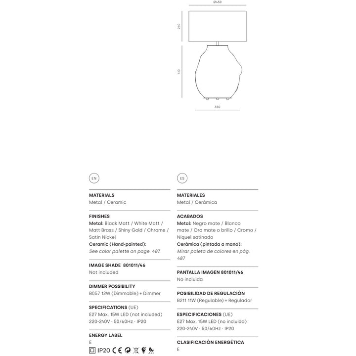 Etho Table Lamp dimensions and technical details