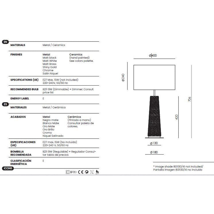 Fill Table Lamp dimensions and technical details