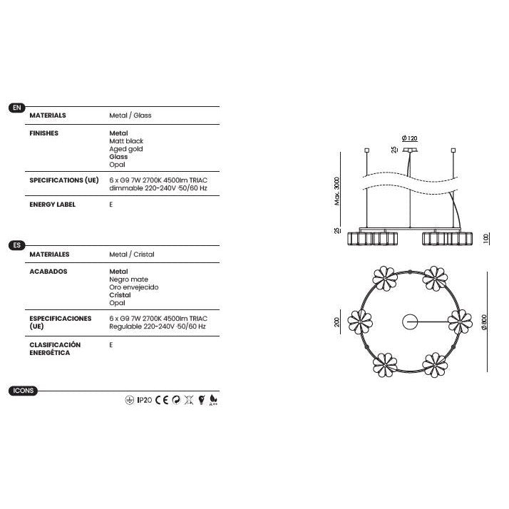 Flow Chandelier dimensions and technical details