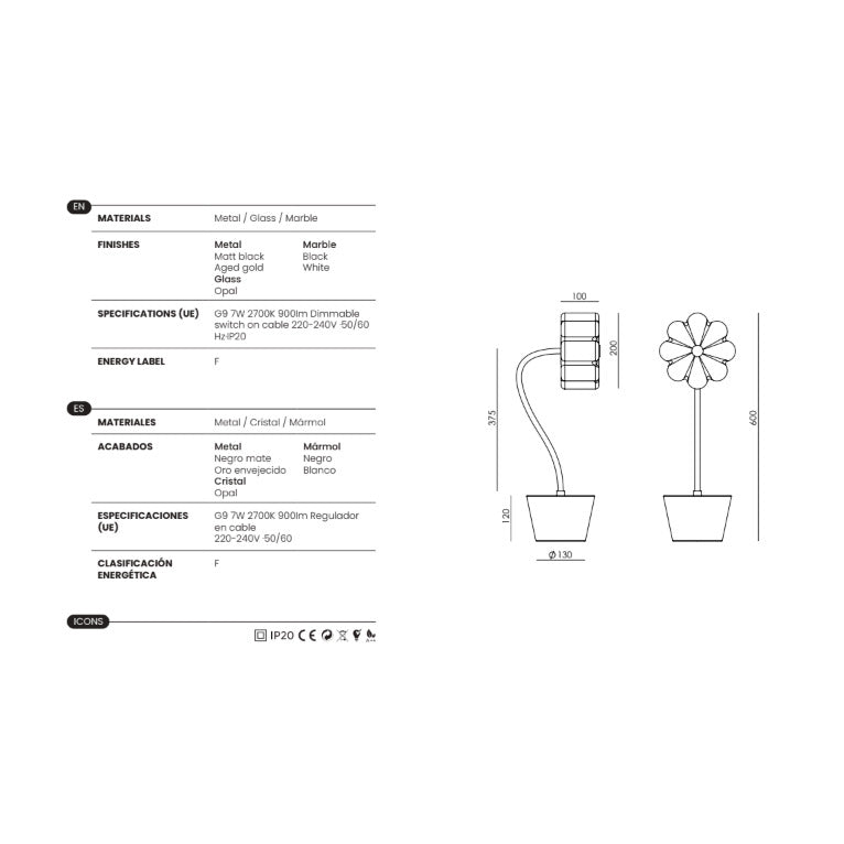 Flow Table Lamp dimensions and technical details