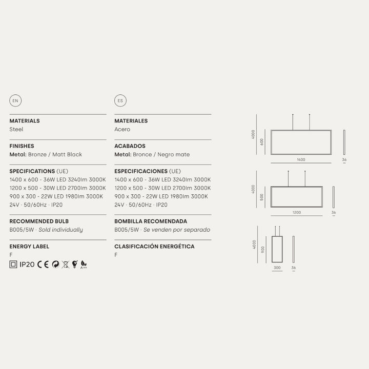 Frame Pendant Lamp dimensions and technical details