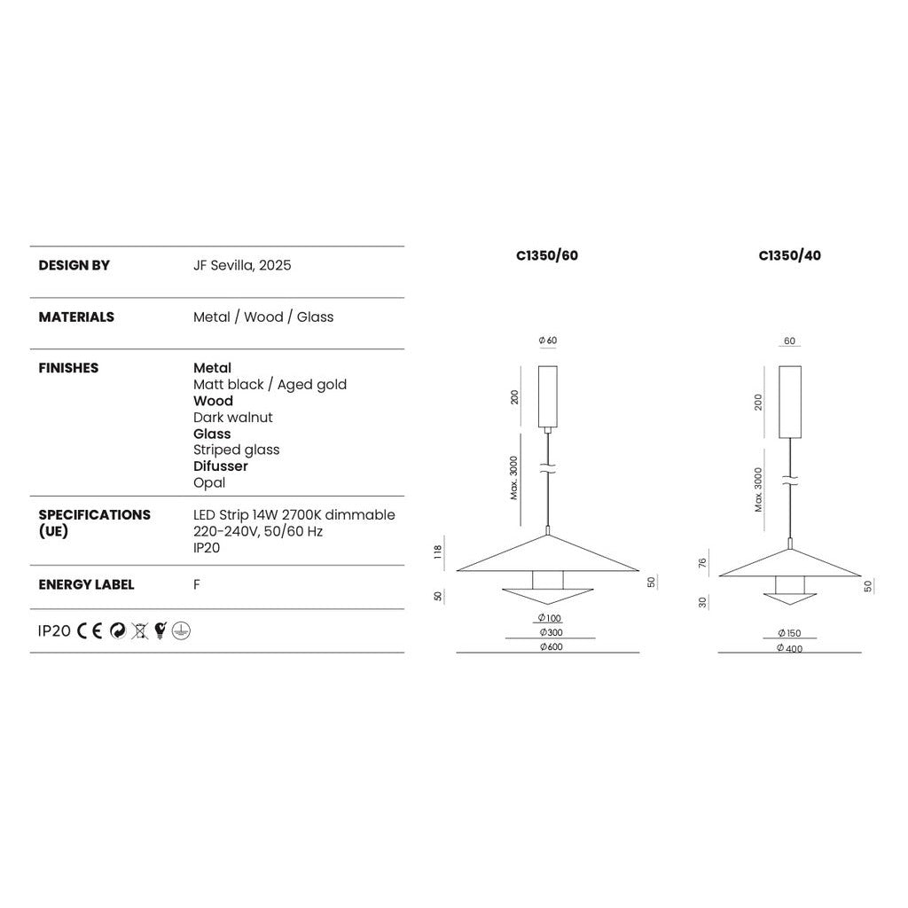 Gehit Pendant Lamp, Large (Ø23.6 in), dimensions and technical details