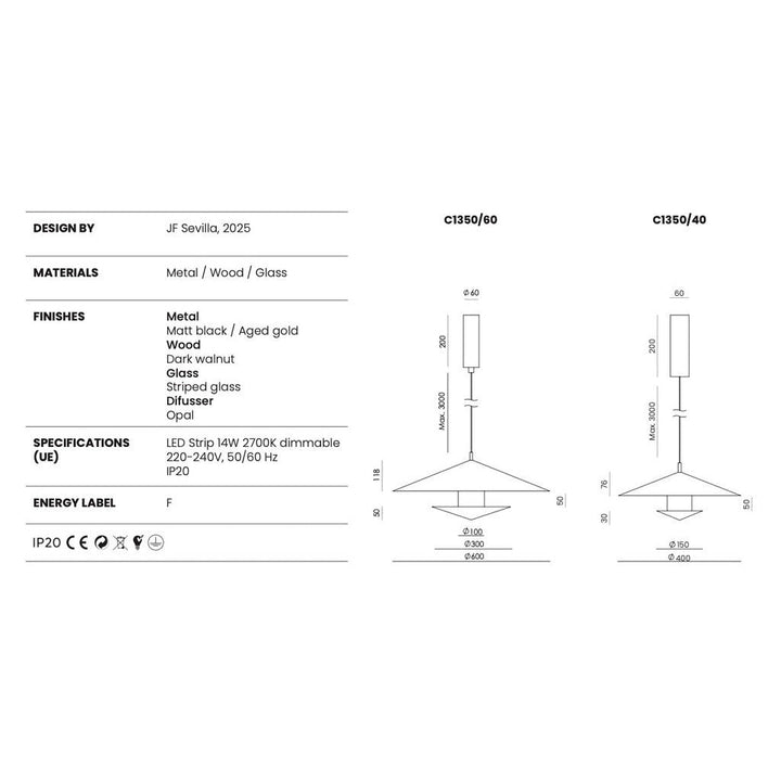 Gehit Pendant Lamp, Large (Ø23.6 in), dimensions and technical details