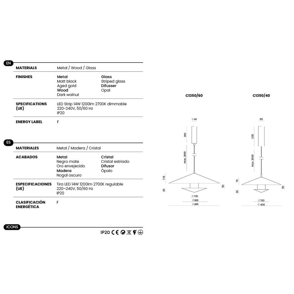 Gehit 40 Pendant Lamp dimensions and technical details