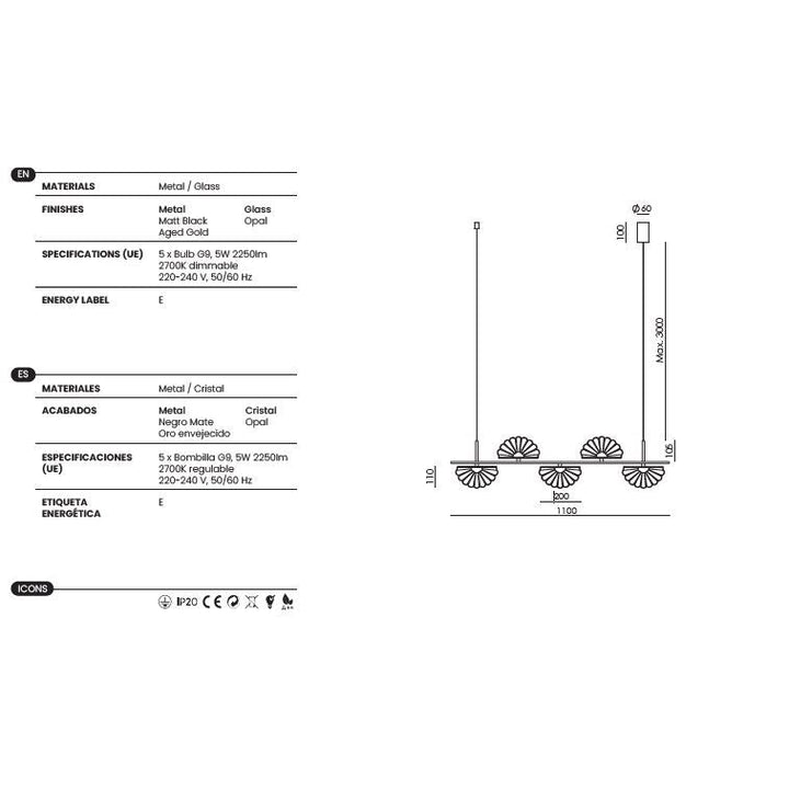 Gina Linear Pendant Linear Pendant dimensions and technical details