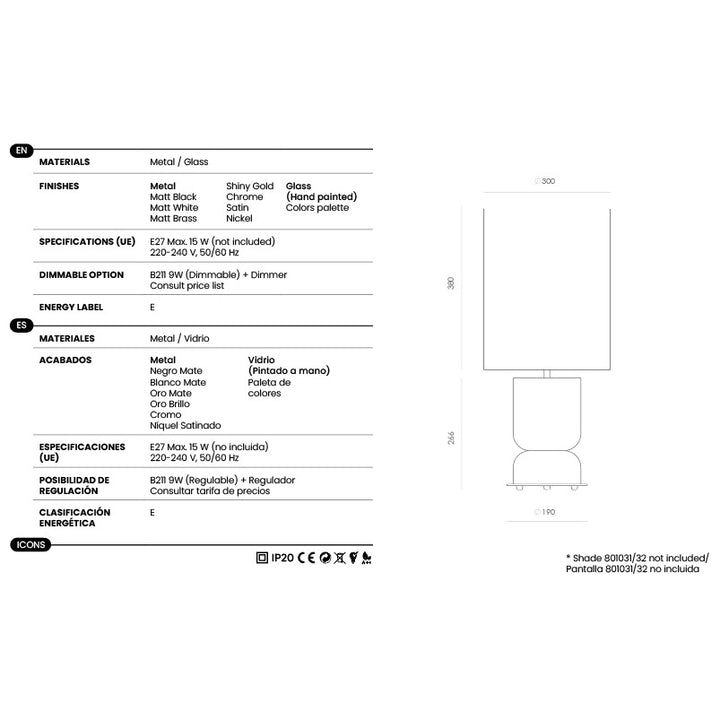 Got Table Lamp dimensions and technical details