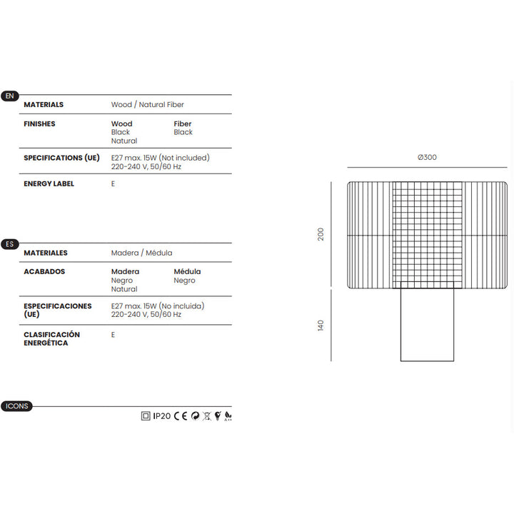 Hedula Table Lamp dimensions and technical details