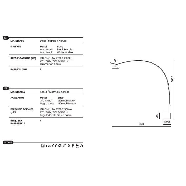 Hinoo Floor Lamp dimensions and technical details