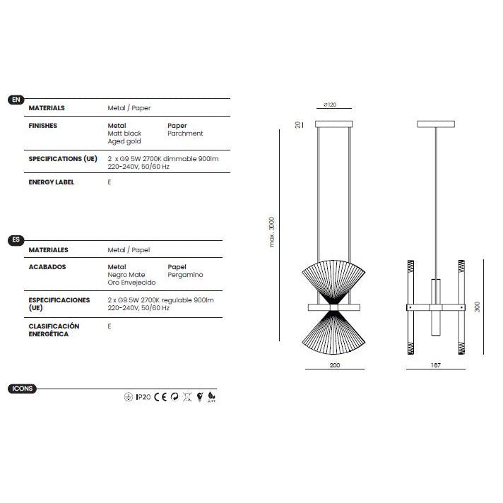 Hita Pendant Lamp dimensions and technical details