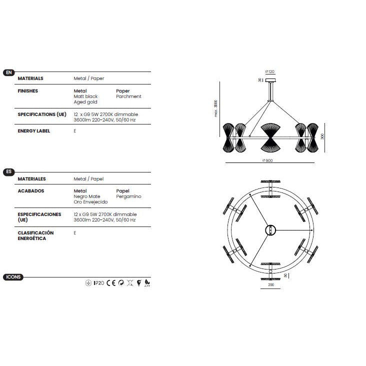 Hita Chandelier Chandelier dimensions and technical details