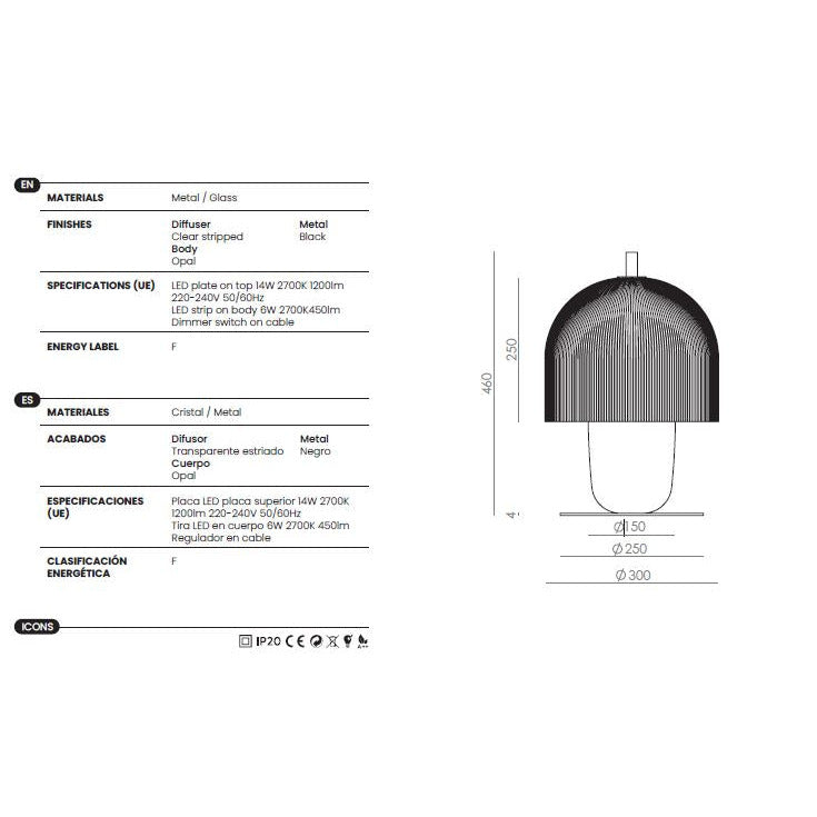Holm Table Lamp dimensions and technical details