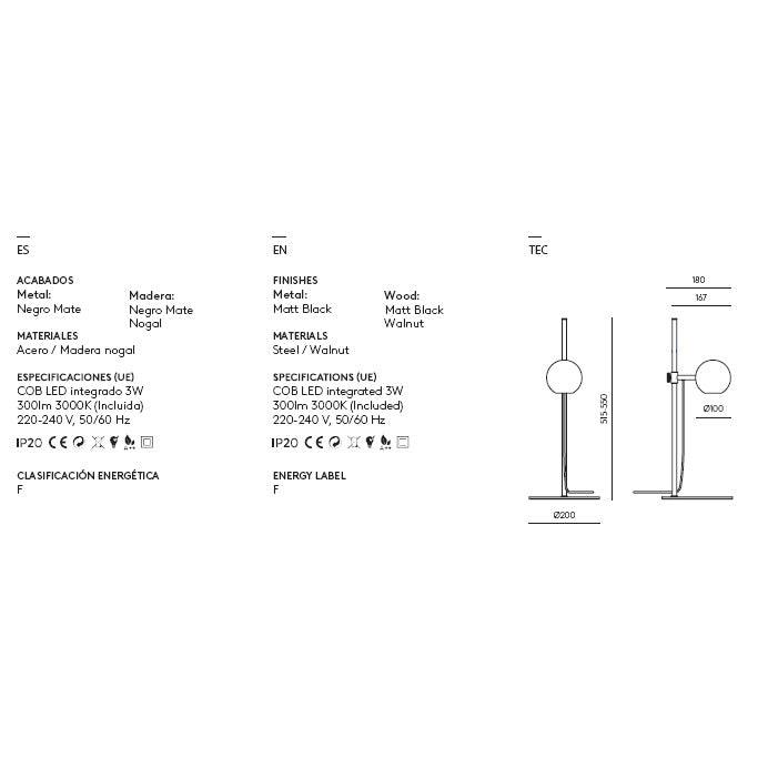 Lita Table Lamp dimensions and technical details