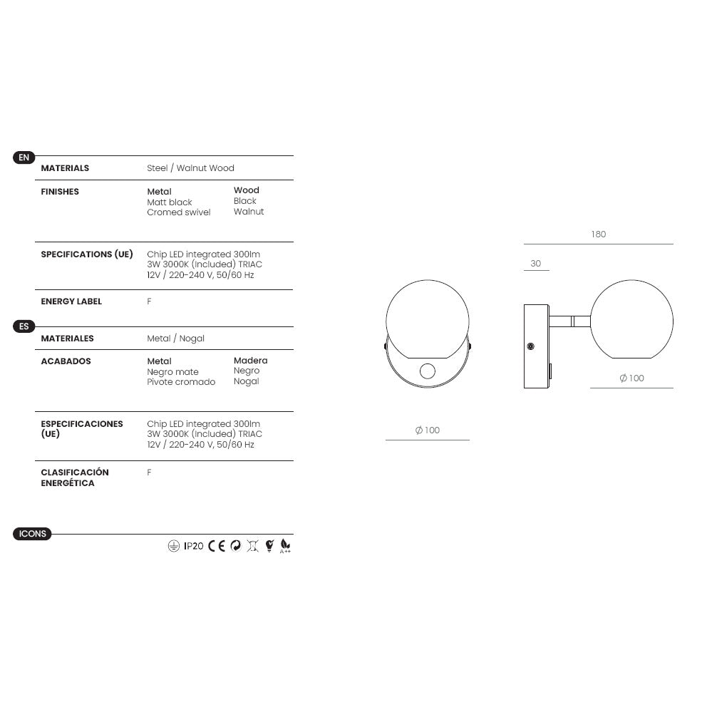 Lita Wall Lamp dimensions and technical details