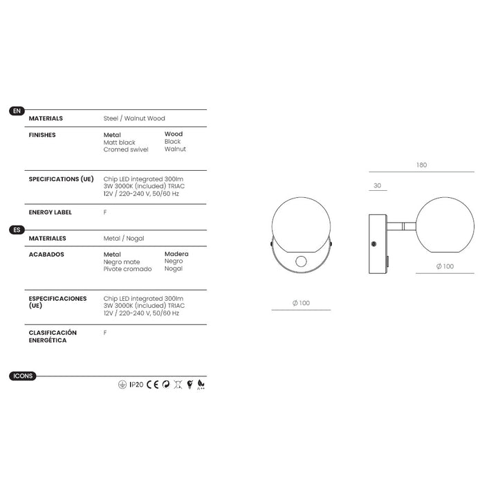 Lita Wall Lamp dimensions and technical details