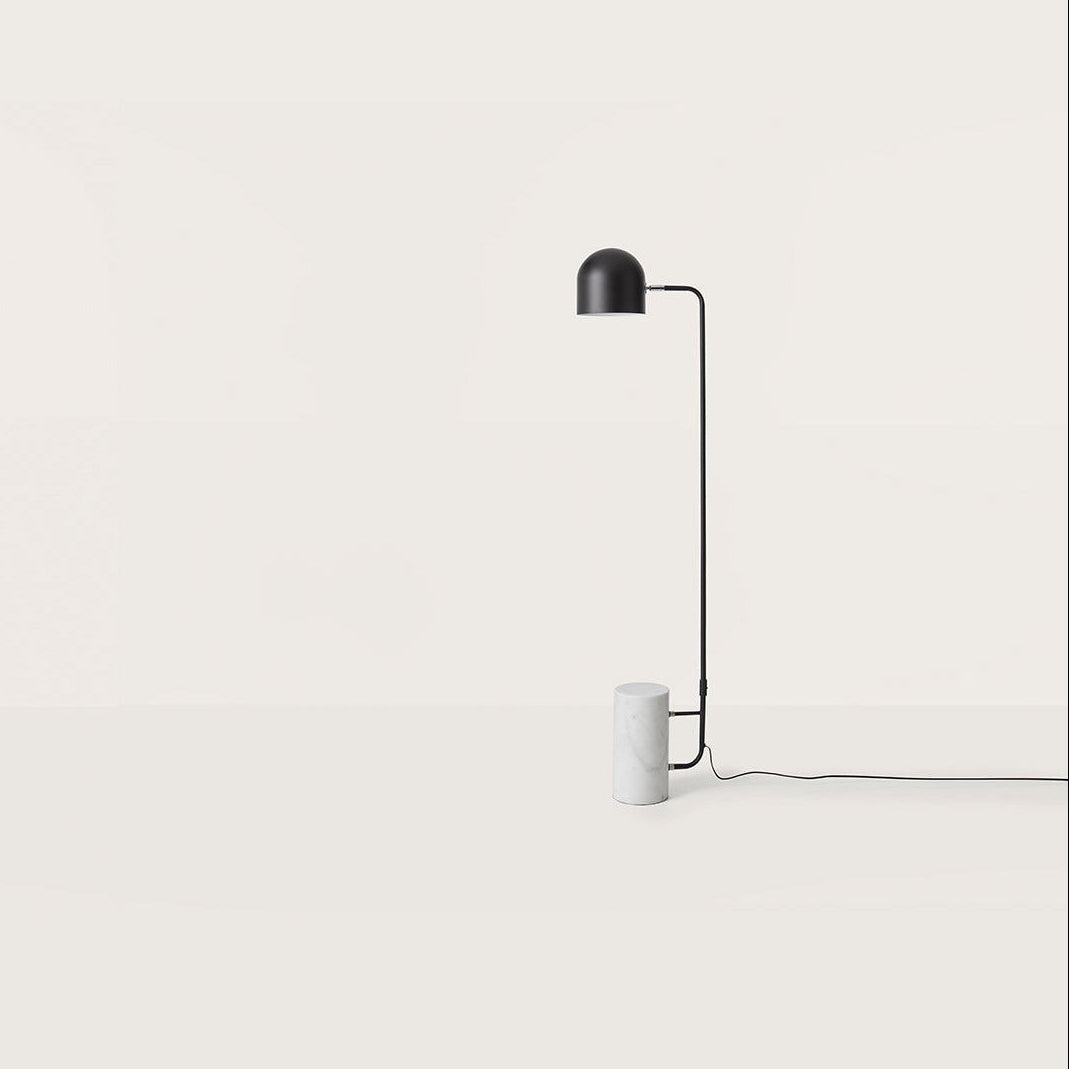 Luca Floor Lamp with matt black dome shade, slim steel stem and white marble base, unlit, by Aromas del Campo