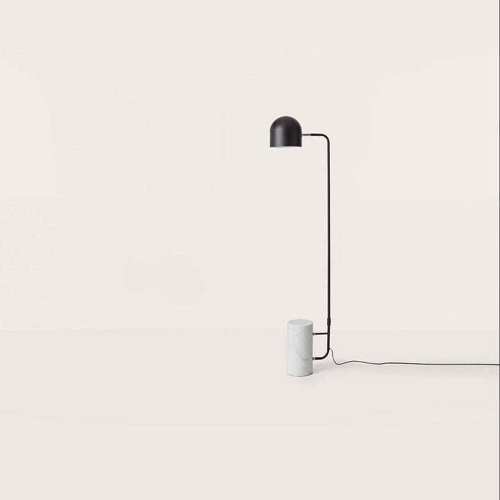 Luca Floor Lamp with matt black dome shade, slim steel stem and white marble base, unlit, by Aromas del Campo