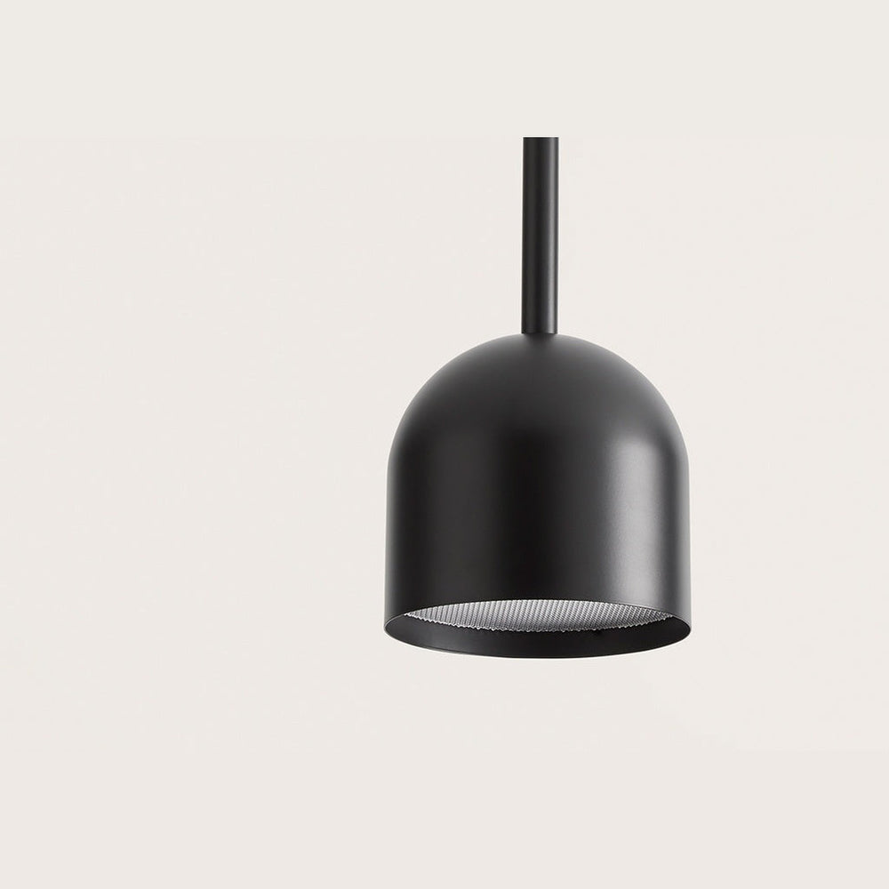 Luca Pendant Lamp close-up of the matt black dome shade with clear diffuser underneath, unlit