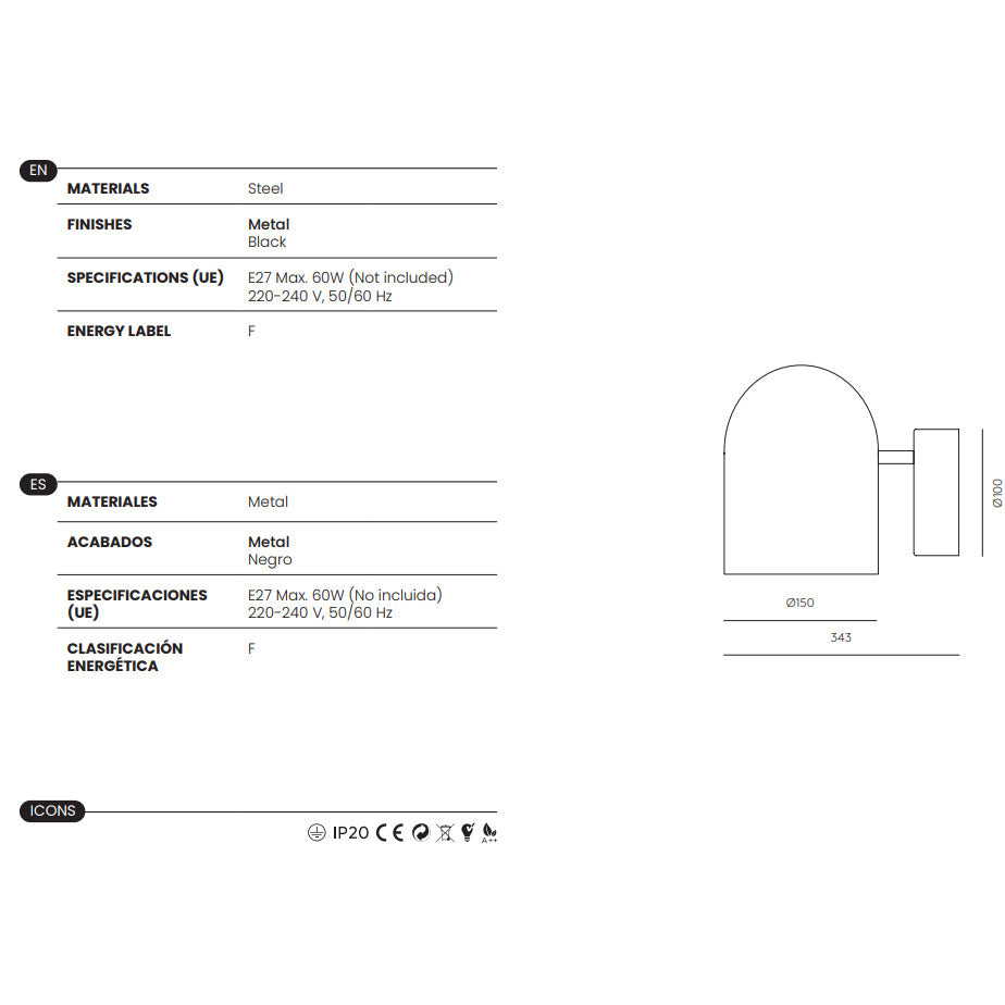 Luca Wall Lamp dimensions and technical details