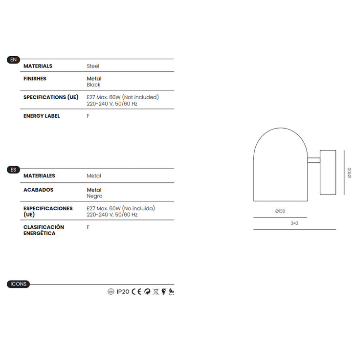 Luca Wall Lamp dimensions and technical details
