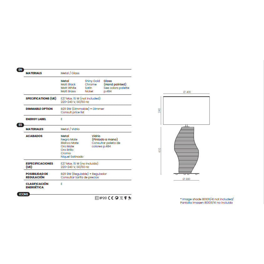 Luet Table Lamp dimensions and technical details