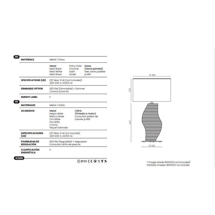 Luet Table Lamp dimensions and technical details