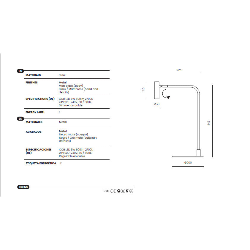 Maho Table Lamp dimensions and technical details