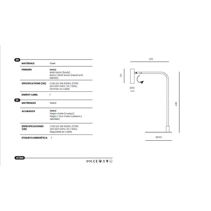 Maho Table Lamp dimensions and technical details
