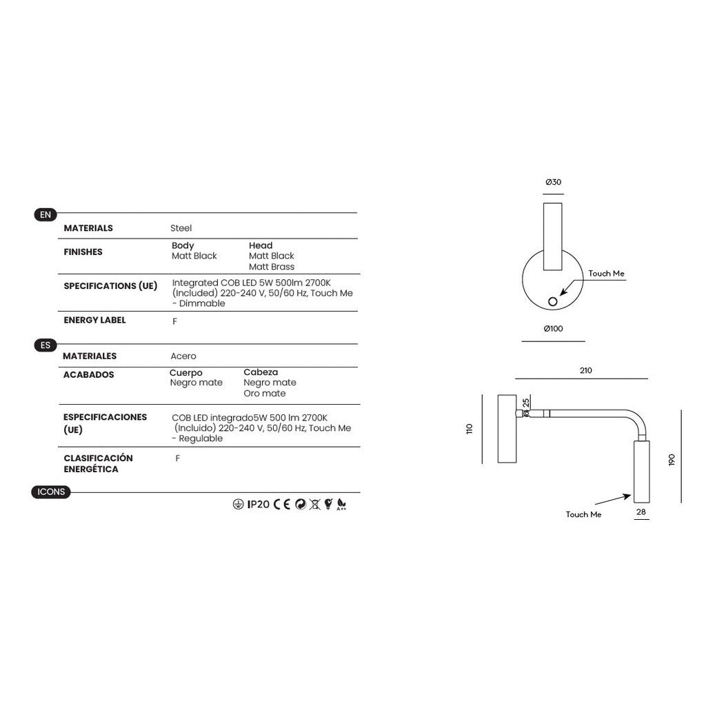 Maho Wall Lamp dimensions and technical details
