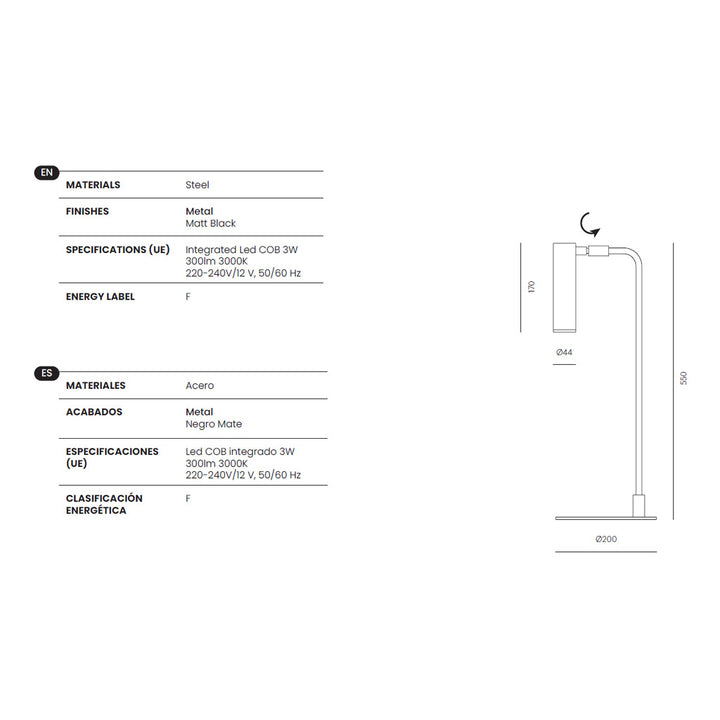 Maru Table Lamp dimensions and technical details