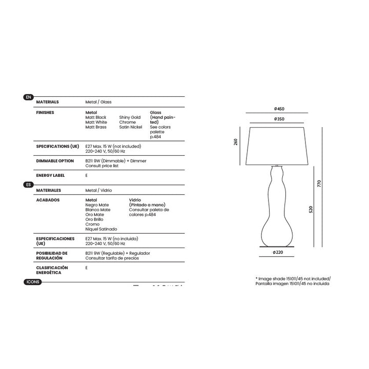 Melly Table Lamp dimensions and technical details