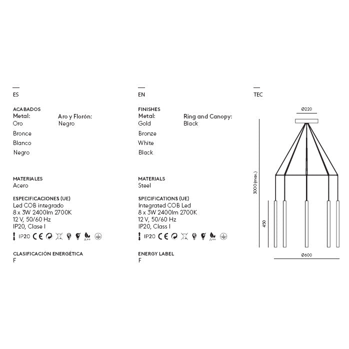 Mika Chandelier dimensions and technical details