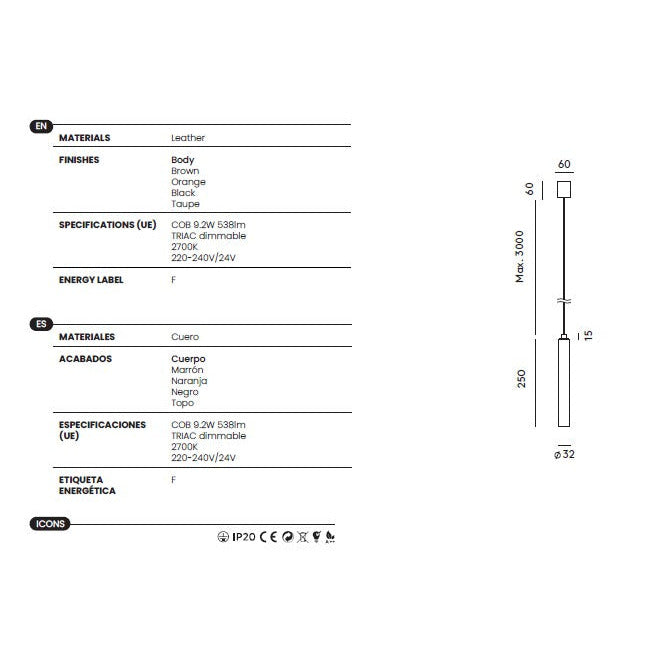 Miku Pendant Lamp dimensions and technical details