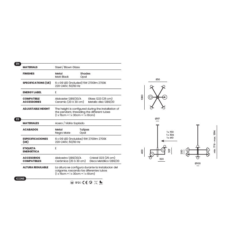 Miro Chandelier dimensions and technical details