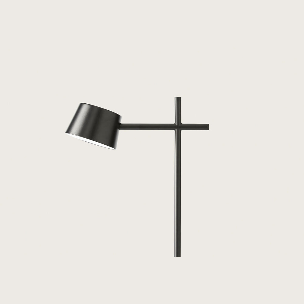 Nera Table Lamp close-up of the black drum shade on its cross-bar arm