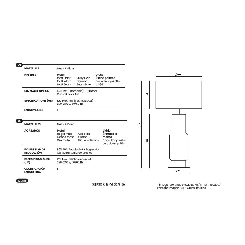 Noa Table Lamp dimensions and technical details