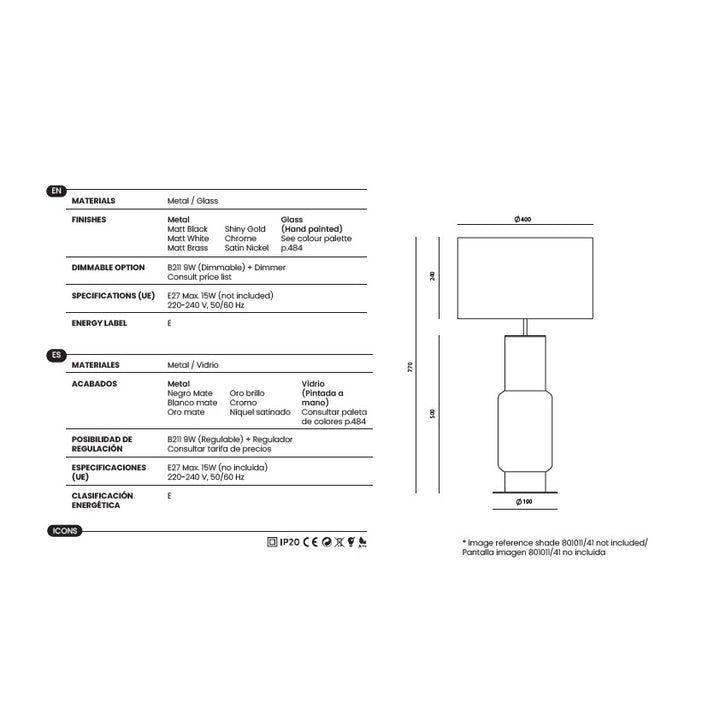 Noa Table Lamp dimensions and technical details