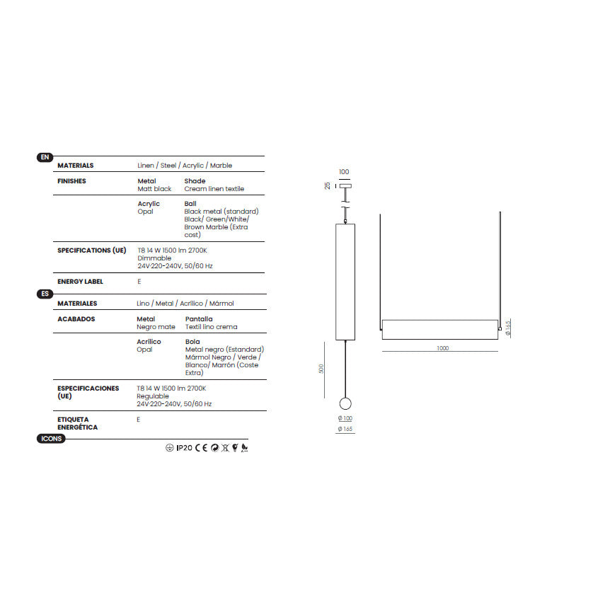 Nooi Large Pendant Lamp dimensions and technical details