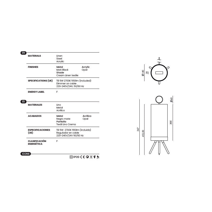 Nooi Table Lamp dimensions and technical details