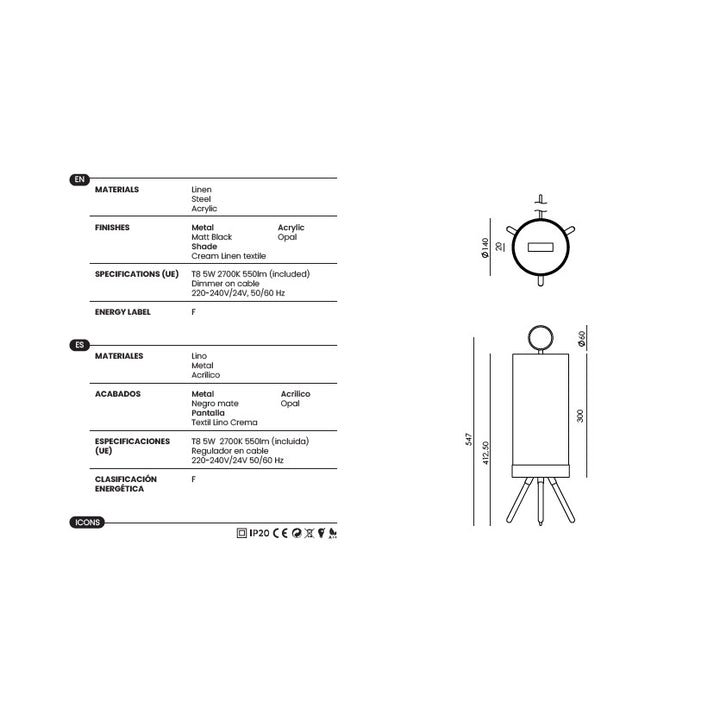 Nooi Table Lamp dimensions and technical details