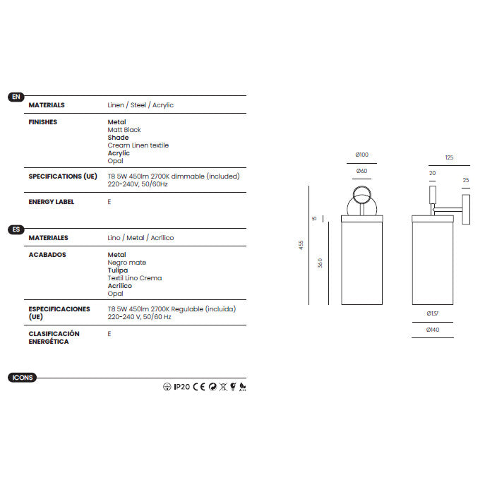 Nooi Wall Lamp dimensions and technical details